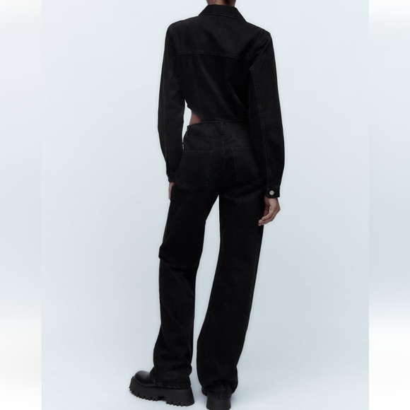 NWT * ZARA Jumpsuit Cut Out Denim Long Wide Leg - Picture 16 of 16